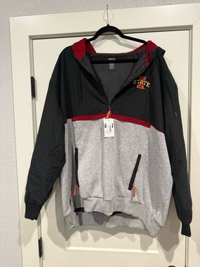 Iowa State Colorblock Hooded Pullover Sweatshirt - Gray/Black with Red Accent